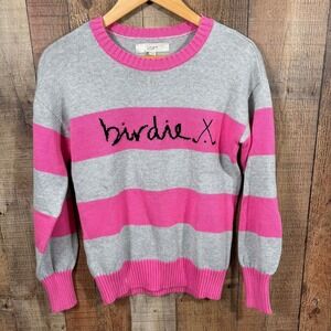NWT LOFT Birdie Golf Sweater Small Pink Gray Stripe Preppy Country Club Style